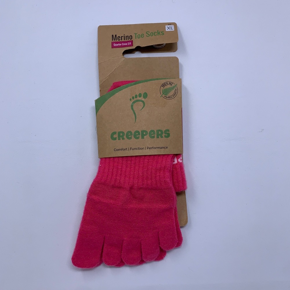 Creepers Unisex XL Pink Merino Wool Quarter Crew 2.0 Toe Socks NWT